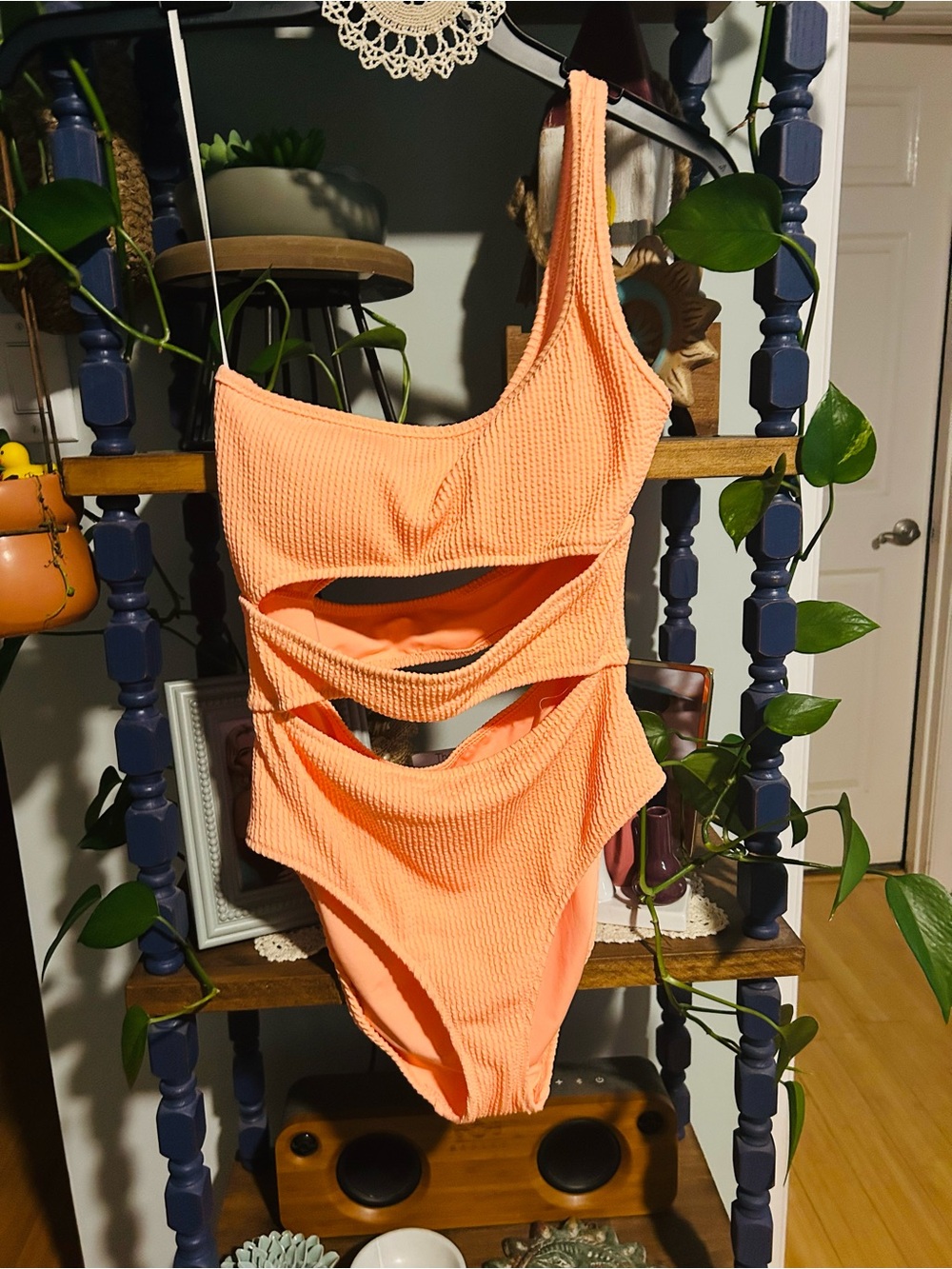 aerie Peach One-Shoulder Cutout One-Piece Swimsuit